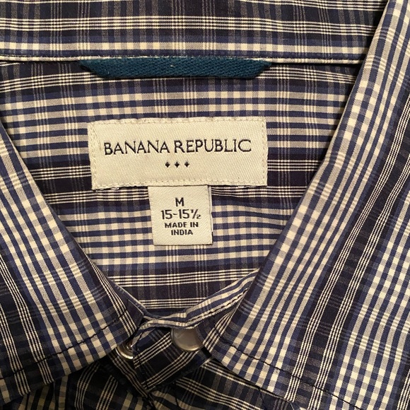 M Navy Blue Plaid Shirt by Banana Republic w/Pearl Snaps - Picture 9 of 10